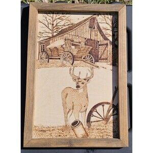 Wood Barn, Deer, Antlers, Wood Burned By Hand, No Laser 12x24 Plaque